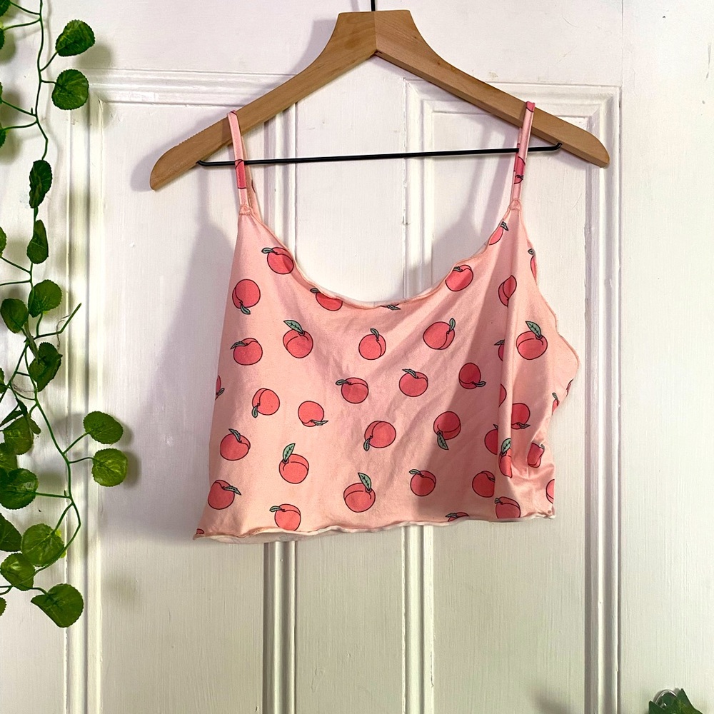 Scalloped edge peach crop top